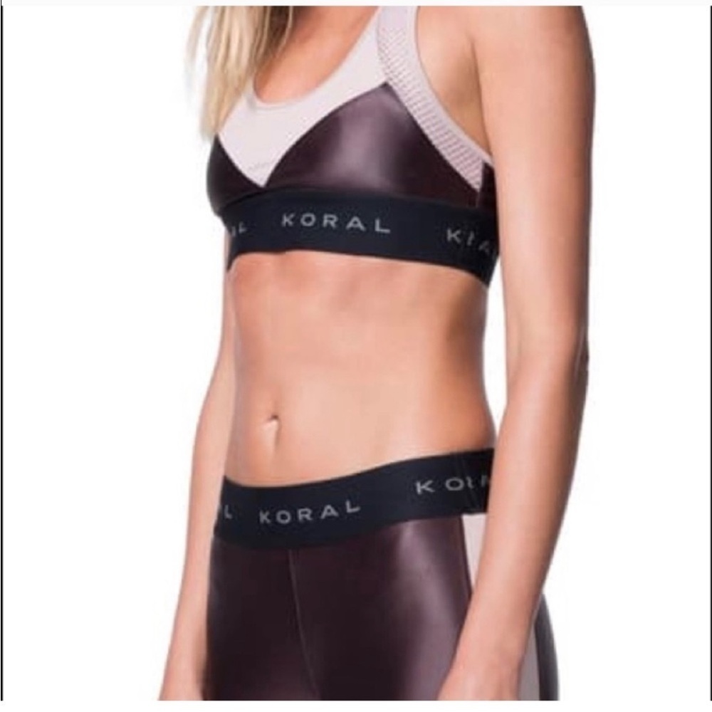 Koral Emblem Chocolate Mesh Infinity Sports Bra sz S